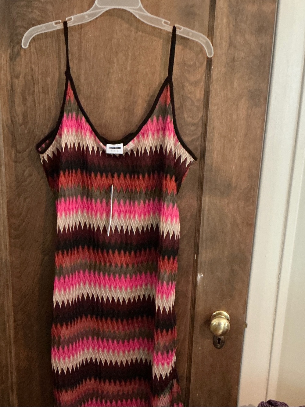 New Noisy May Zigzag crocheted Dress in Pink, Brown & Orange-and black  Size L